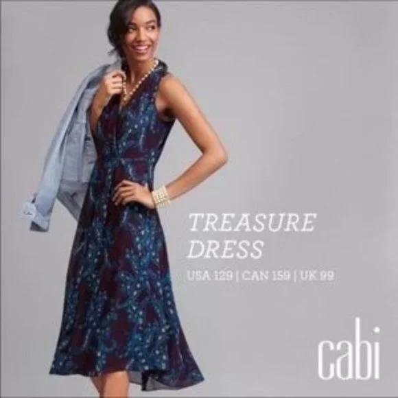 CAbi Paisley Treasure Floral/Paisley Style 3461 V-Neck Midi Dress w/Pockets SZ 4 - Picture 1 of 13